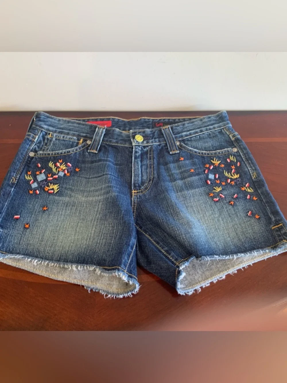 Ag Adriano Goldschmied Blue Denim Shorts with Embroidery and Beads 100% Cotton - Picture 5 of 9